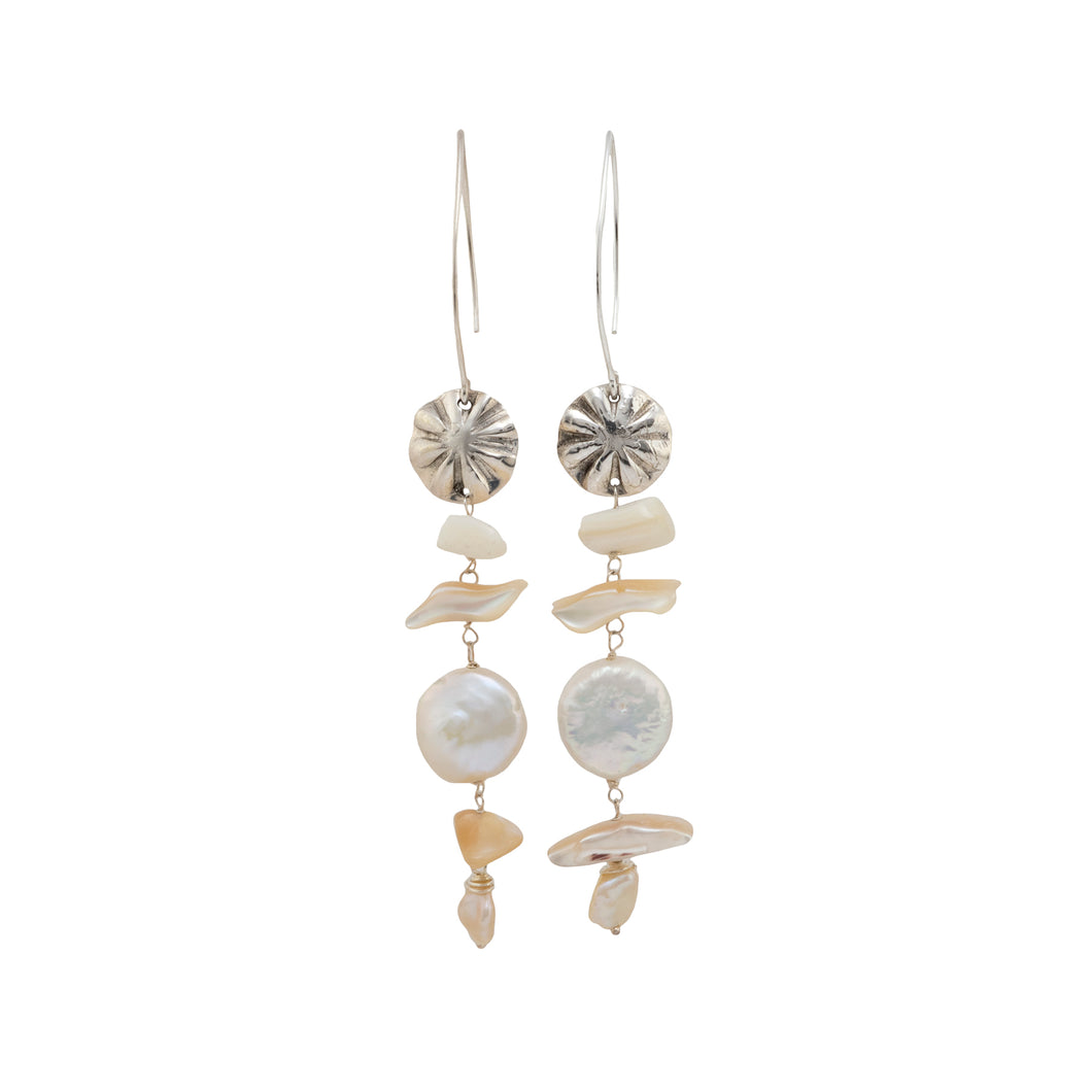 Silver Coin Charm and Shell Earrings